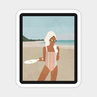 Girl on the beach, Woman, Mid century art Magnet