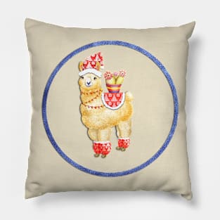 Christmas llama bringing cactus. Pillow