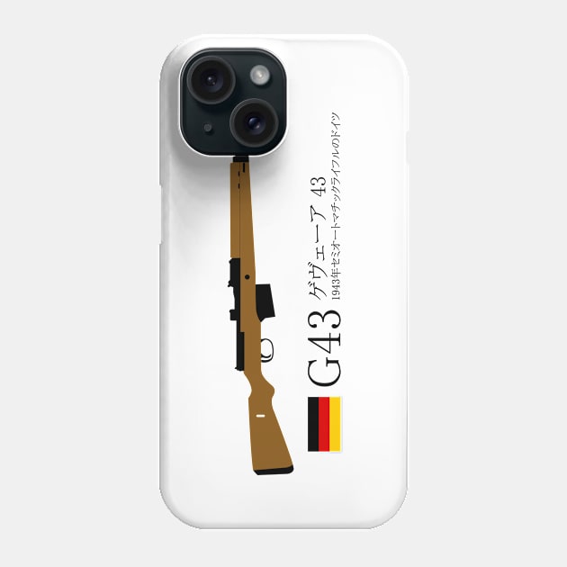 G43 German Gewehr 43 historical 1943 German semi-automatic rifle black in Japanese. ゲヴェーア 43 1943年セミオートマチックライフルのドイツ Phone Case by FOGSJ