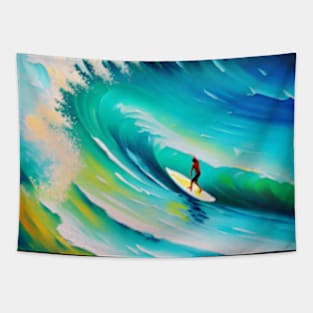 Surfer riding a Wave Tapestry