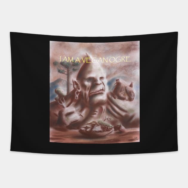 Vegan Ogre with Text Tapestry by EderArt