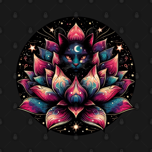 Colorful Abstract Cosmic Cat in Lotus Flower by TomFrontierArt