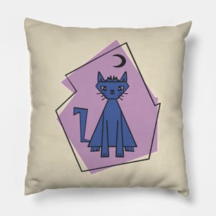 Geometric shape dark blue cut cat with black half moon Pillow