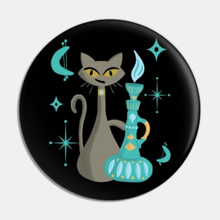 Mid-Century Modern Mischievous Cat with Genie Lamp Pin