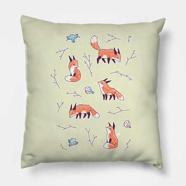 Fox and Bird Pattern Pillow by Freeminds