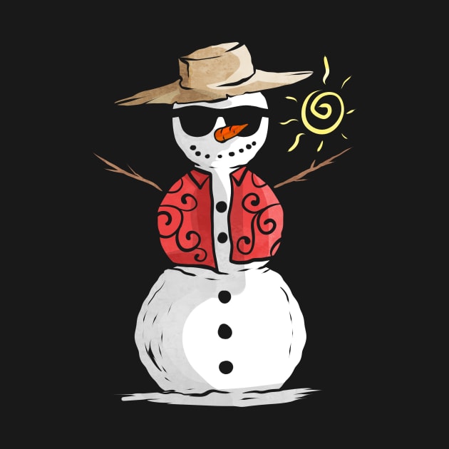 Snowman In The Sun With Straw Hat For Christmas In July by SinBle