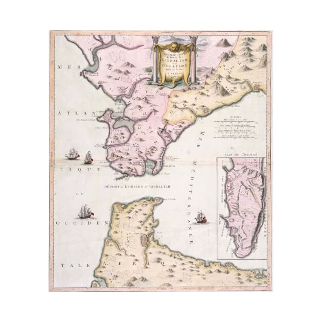 Vintage Map of The Strait of Gibraltar (1780) by Bravuramedia