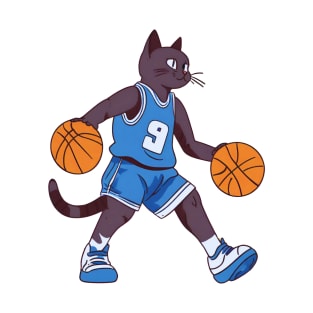 Black Cat Playing Basketball T-Shirt