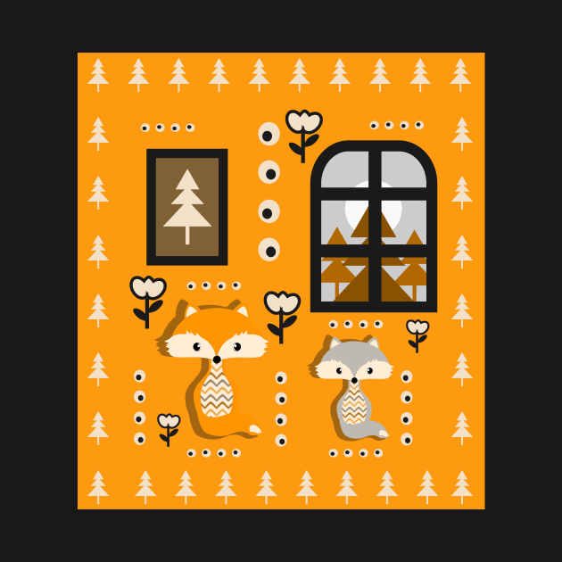 Little foxes waiting for Santa- yellow version by cocodes