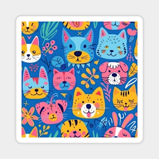 Whimsical Animal Faces Pattern Magnet