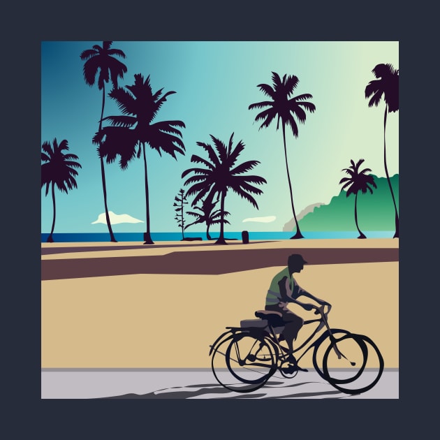 Bike rider on the beach by nicholashugginsdesign