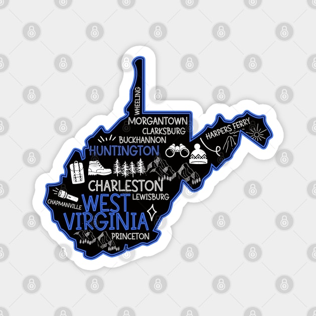 Huntington West Virginia Map Lewisburg Morgantown Magnet by BoogieCreates