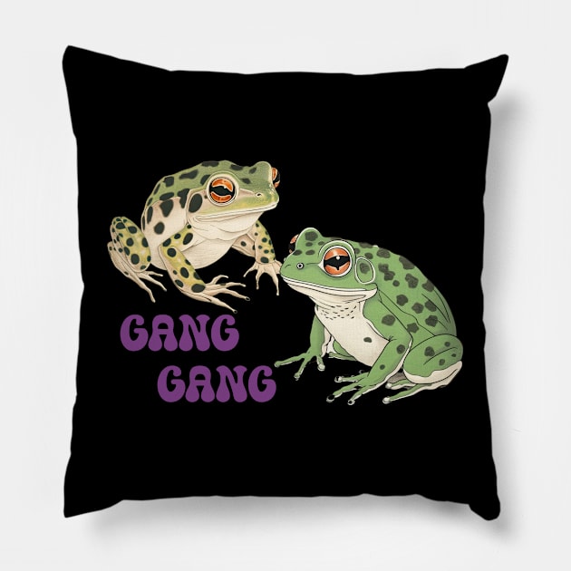 Gang Gang Frog Funny Cute Japanese Art Style Ukiyoe Meme Viral Pillow by GrooveGeekPrints