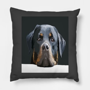 Rottweiler Peering Over A White Wall Against Black Pillow