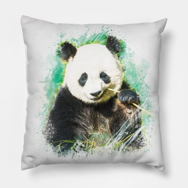 Panda Bear Animal Forest Wildlife China Bamboo Nature Asia Digital Painting Pillow by Cubebox