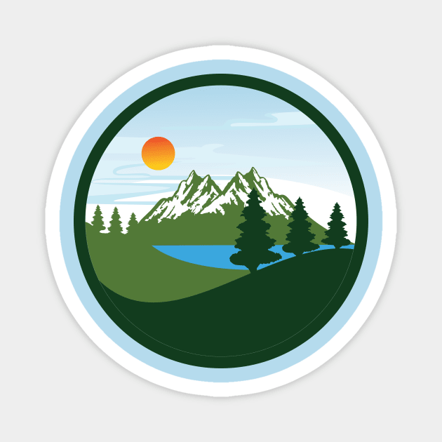 Mountains Circle Magnet by Polahcrea