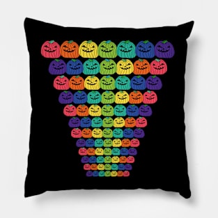 Ever Decreasing Rows of Spooky Halloween Pumpkins in Rainbow Colors Pillow