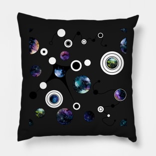 Watercolor Deep Space in Circles and Black Curve Lines Pillow