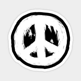 Ragged Brush-Stroke Peace Sign White Magnet