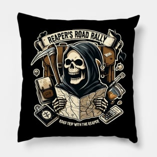 Grim Reaper Skeleton on Road Trip Pillow