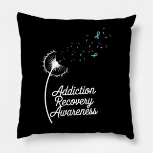 Addiction Recovery Awareness Dandelion Teal ribbon Pillow