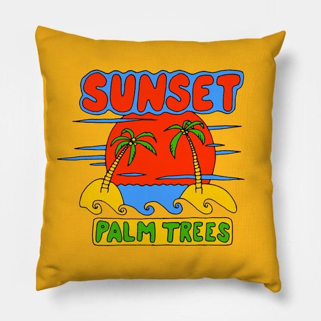 Sunset palm trees Pillow by HanDraw