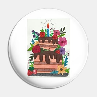 Happy Floral Birthday Cake Pin