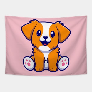 Cute Dog Sitting Cartoon Tapestry