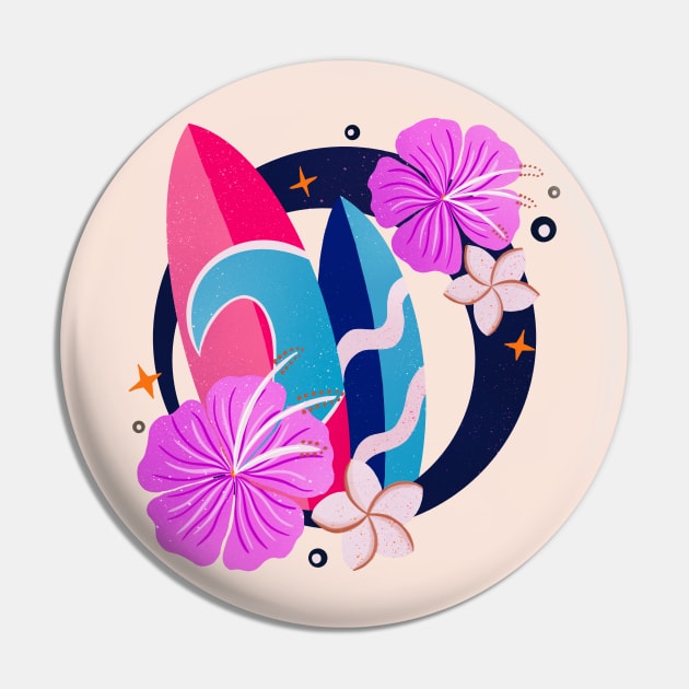 Retro surfboards badge - pink and navy blue Pin by Home Cyn Home 