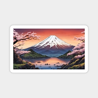 Mount Fuji in spring sunset Magnet