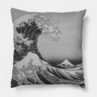 Black and White Japanese Great Wave off Kanagawa by Hokusai Pillow