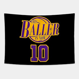 10 Years Old Birthday Basketball Baller Purple And Yellow Tapestry