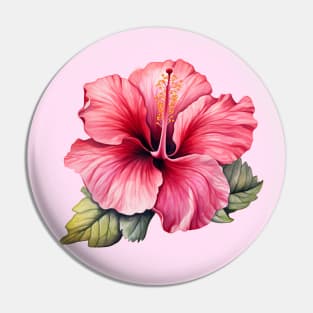 Pink Hibiscus Flower Watercolor Pin