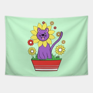 Cheeky cat flower illustration Tapestry