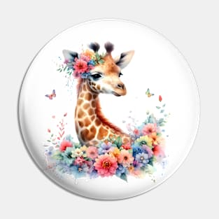 A baby giraffe decorated with beautiful colorful flowers. Pin