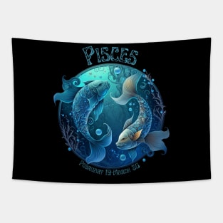 Retro PIsces Zodiac Sign Tapestry