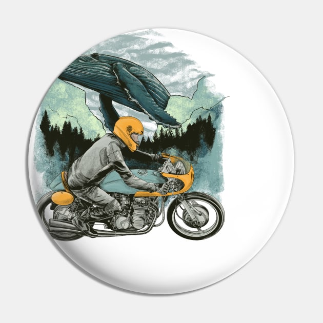 Cafe racer rider and whale Pin by JMLAstudio