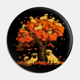 Adorable Pug Puppies & Heart Tree Tee Cute Dog Lover's T-Shirt Pin