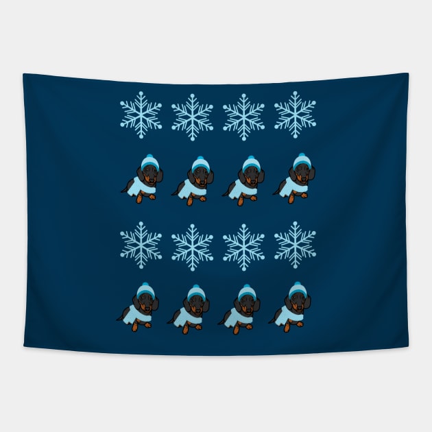 Dachshund Dog with Winter Snowflake Pattern Tapestry by Seasonal Dogs