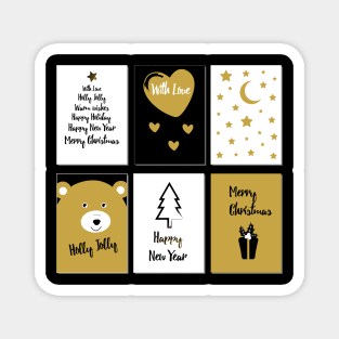 Merry Christmas cards 1 - black, white and gold Magnet