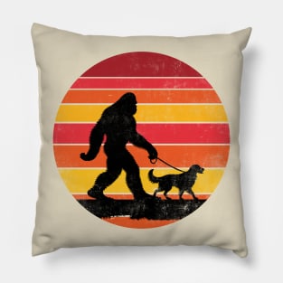 Bigfoot Walking Golden Retriever Dog Vintage Distressed Pillow