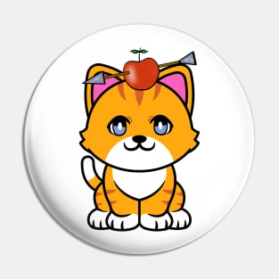 Cute orange cat has an apple and arrow on head Pin