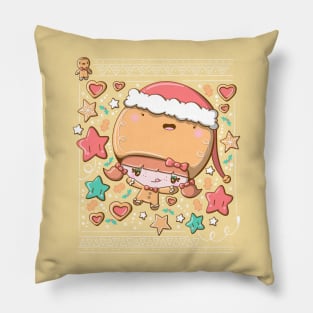 Cute festive polar gingerbread bubble head girl in kawaii style Pillow