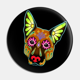 German Shepherd in Brown - Day of the Dead Sugar Skull Dog Pin