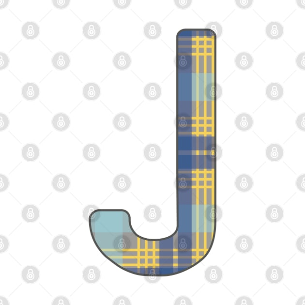 Monogram Letter J, Blue, Yellow and Grey Scottish Tartan Style Typography Design by MacPean