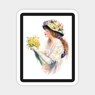 Edwardian girl with flowers Magnet