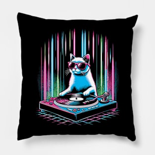 Retro Cat DJ Disco Rave Glow Party Music Funny Cat Pillow