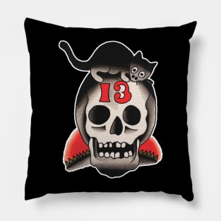 13 Cat Skull Tattoo Design Pillow