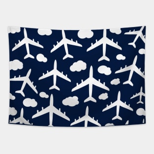 Blue flying airplanes aircraft pattern Tapestry