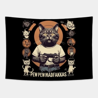 Pew Pew Madafakas Cat Crazy Vintage Funny Cat Owners T-Shirt Graphic T-Shirt Tapestry